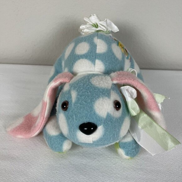 Easter Bunny Plush Polka Dots Colorful Embroidered Egg Bow Blue Green Pink Stuff - Picture 1 of 8
